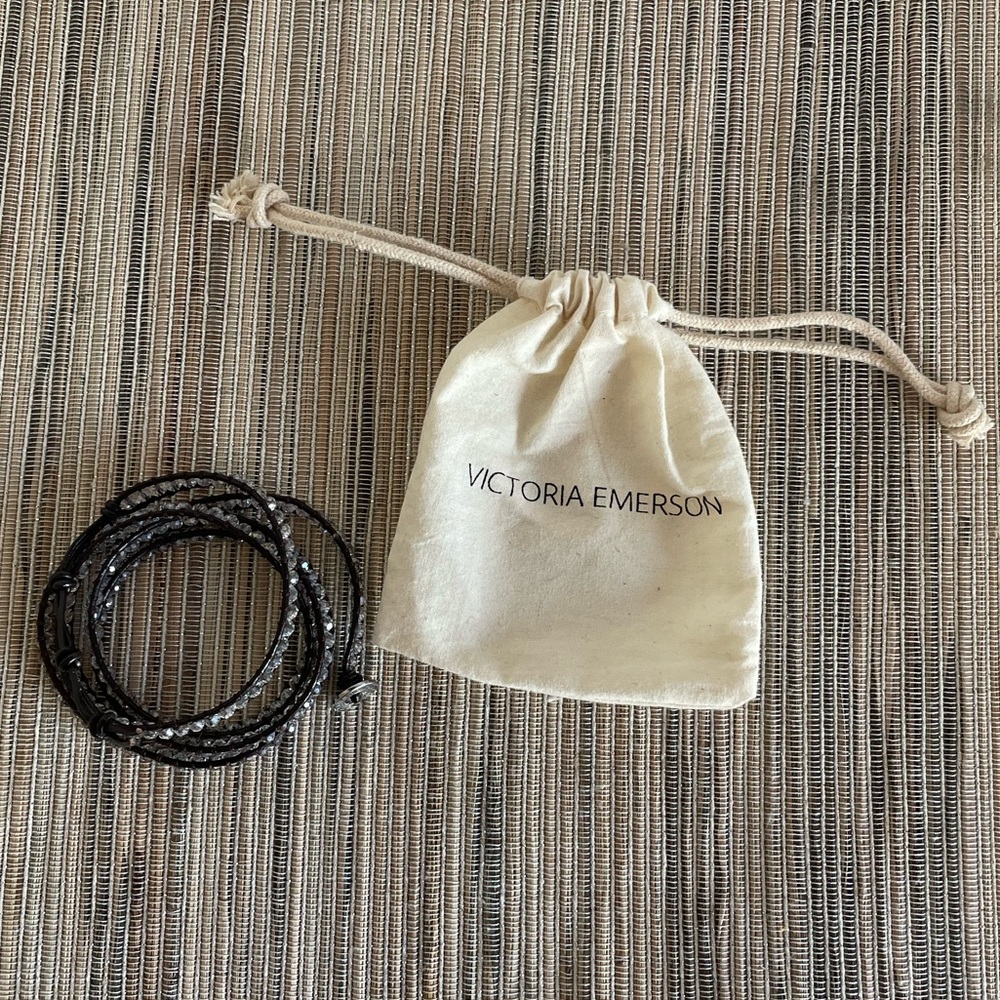 Victoria Emerson Crystal Beads on Brown Wrap Bracelet